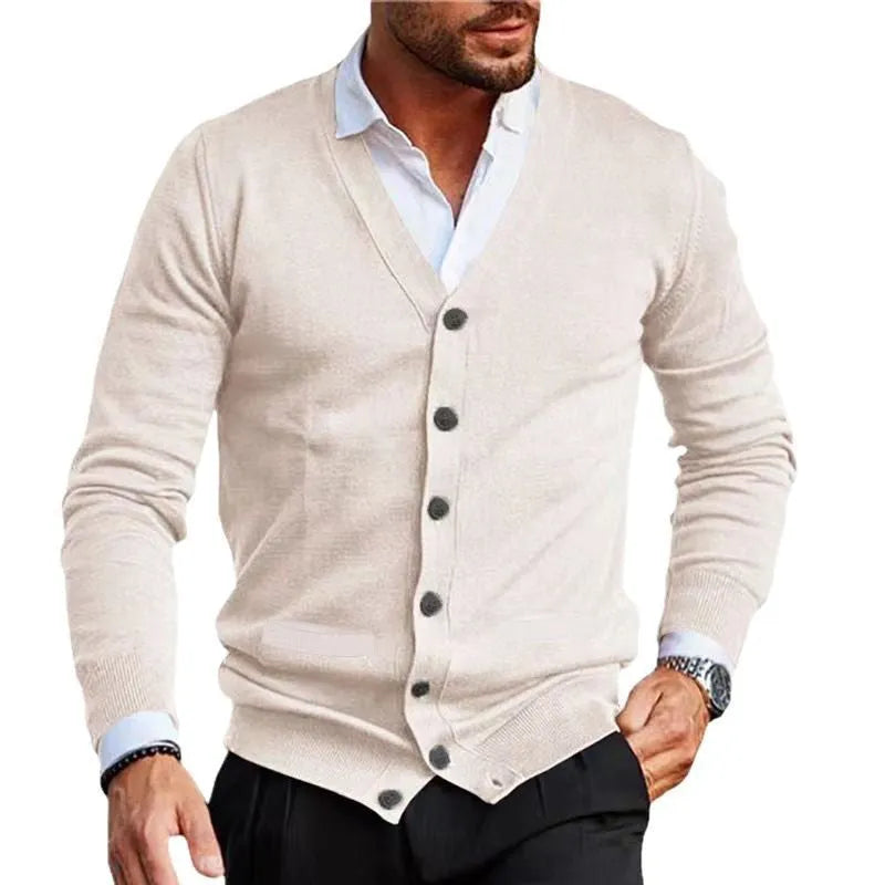 Men's slim fit acrylic cardigan sweater in autumn colours with long sleeves