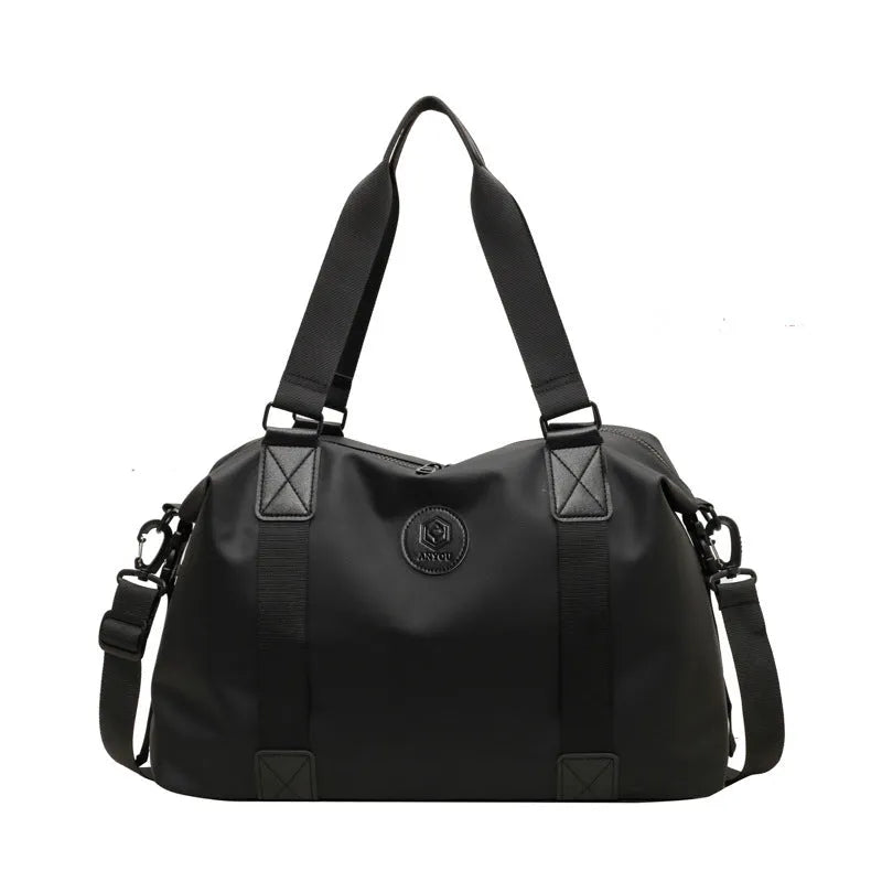 Waterproof Oxford cloth travel bag in solid colour with breathable back panel and 36-55L capacity