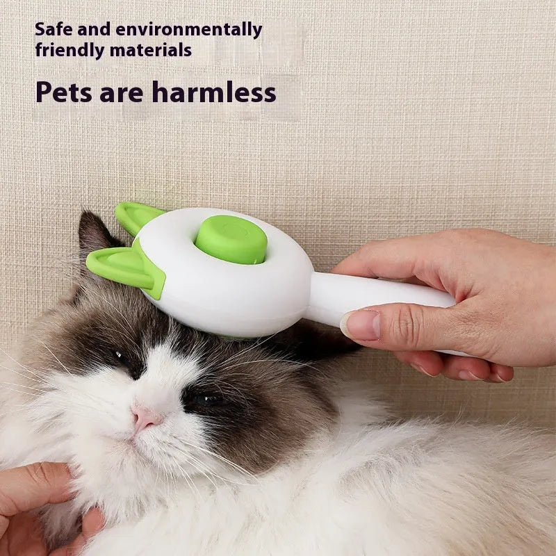 Self-cleaning cat grooming comb with massage function in greenish white colour