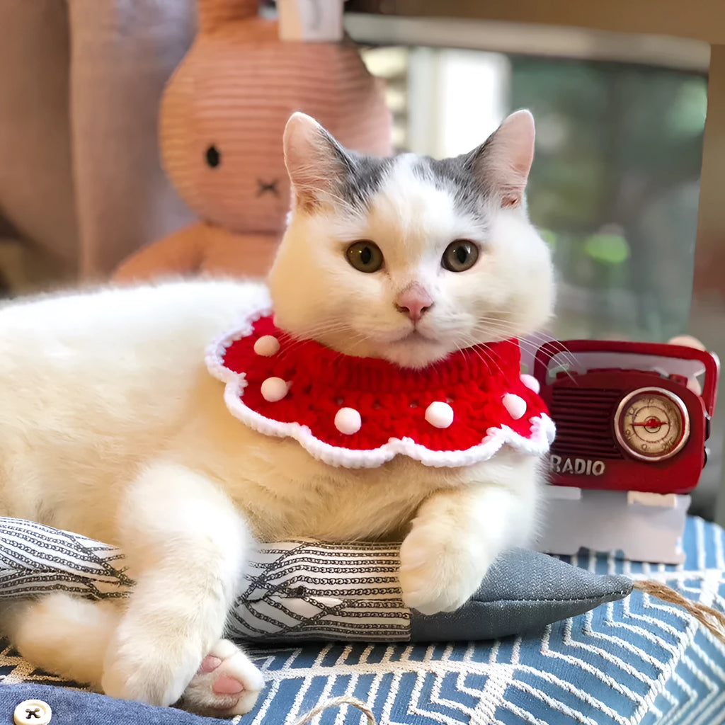 Cartoon pattern knitted pet collar in milk cotton for small cats, dogs or rabbits.