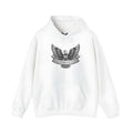 White cotton blend hooded pullover for men and women on a hanger