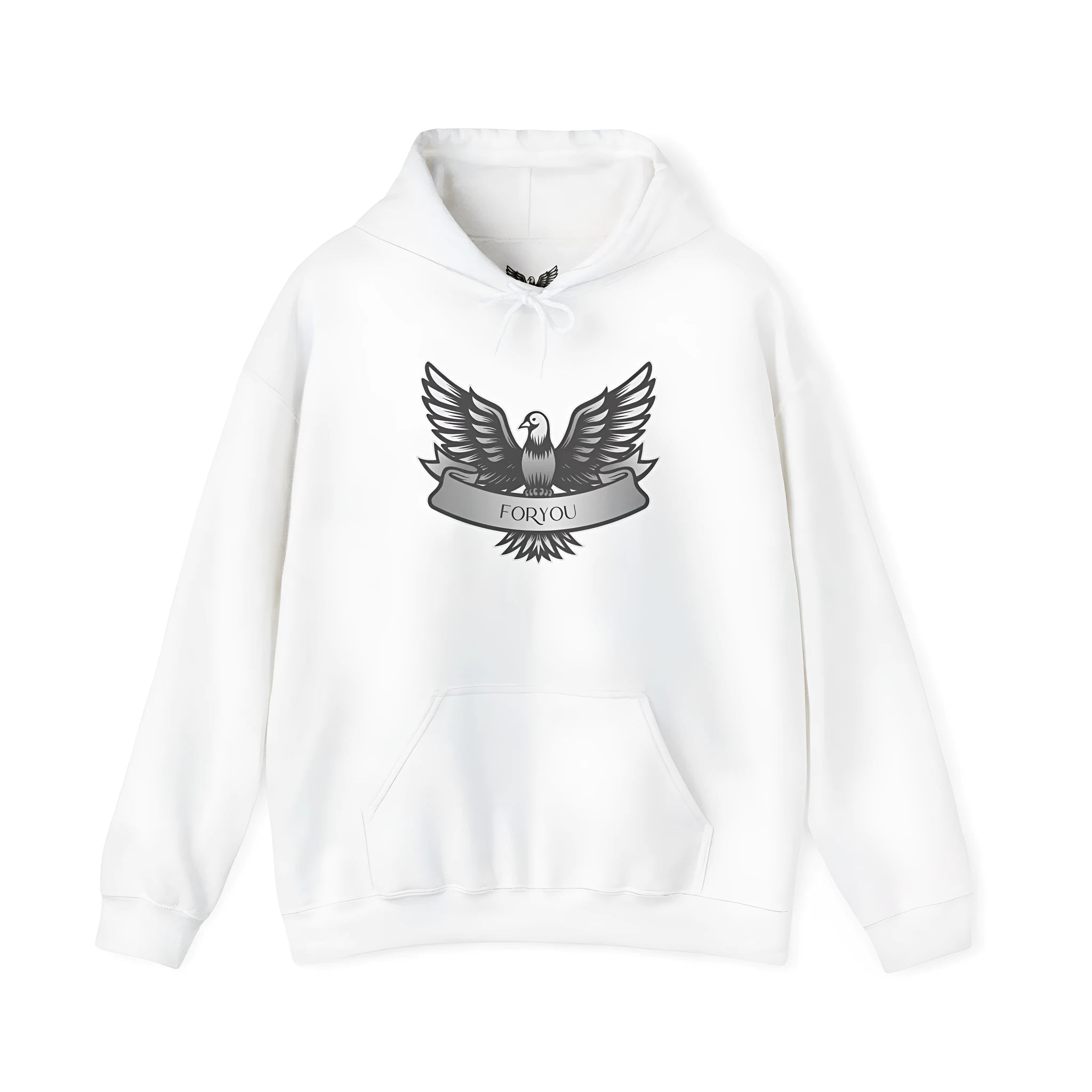 White cotton blend hooded pullover for men and women on a hanger