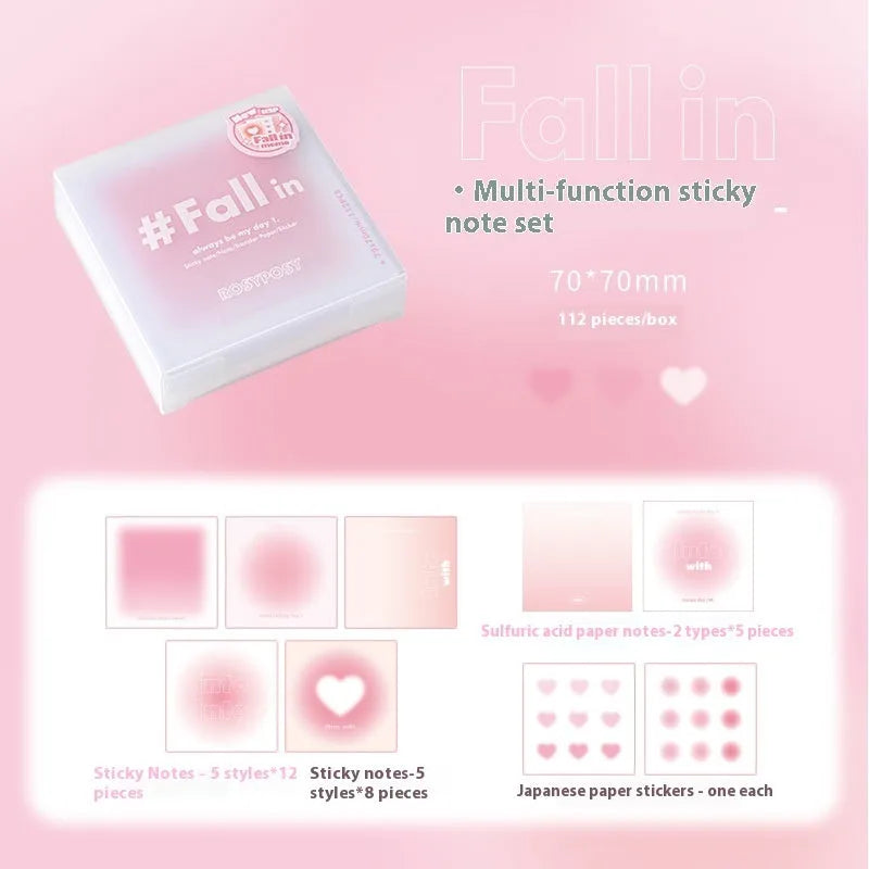 Square gradient parchment inner multifunctional notepad measuring 70mm with blush, green, purple, and blue colour options
