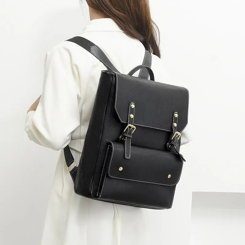 Korean style retro backpack in soft PU leather showing ventilation design