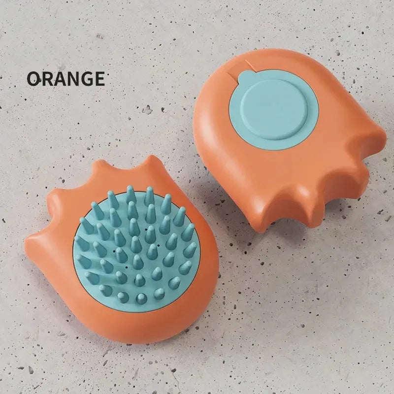 Blue silicone pet bath brush with built-in shampoo box for dogs and cats
