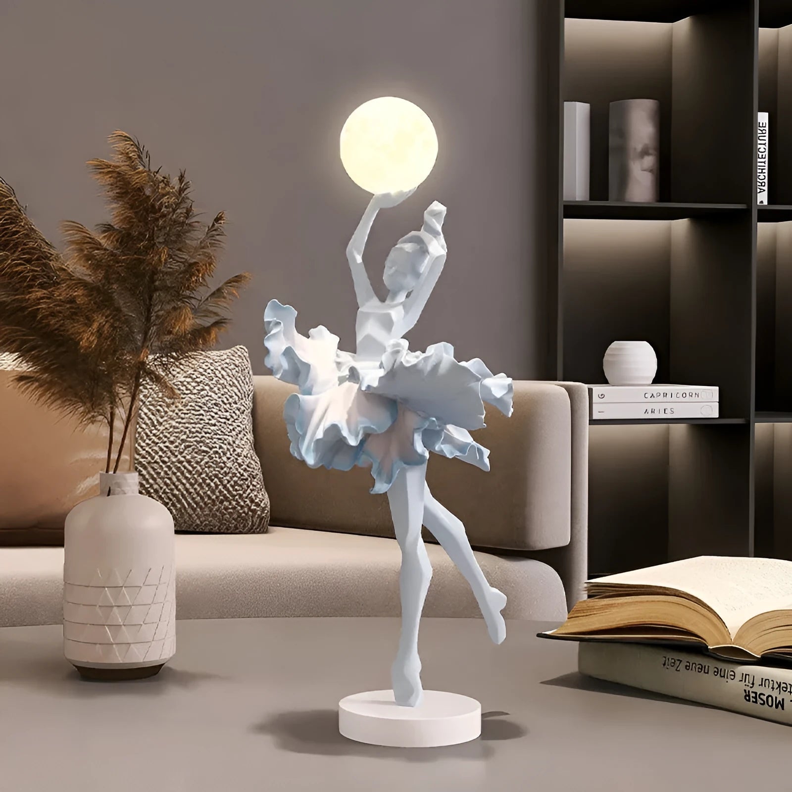 Art Girl Atmosphere small USB night lamp in Black Gold, White, Pink, and Light Blue colours on a surface.