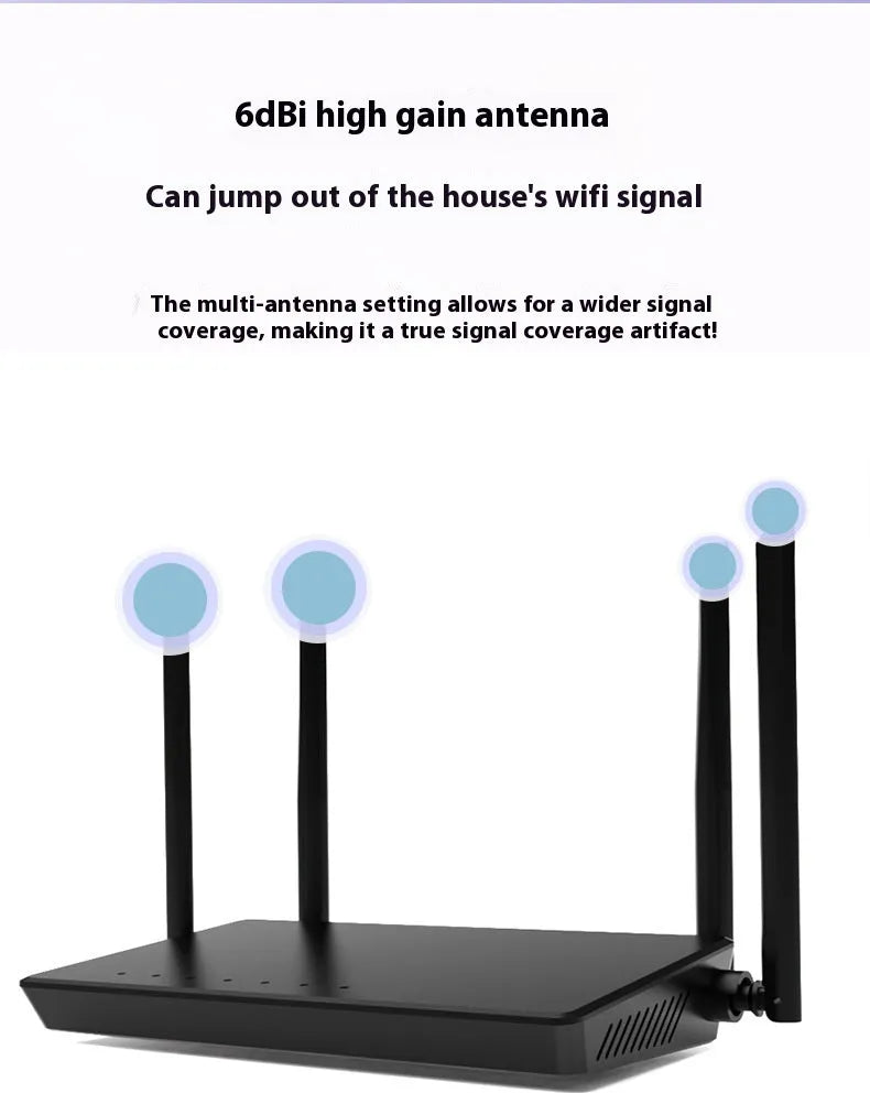 Portable 300 metre home WiFi router with metal construction showing interface ports