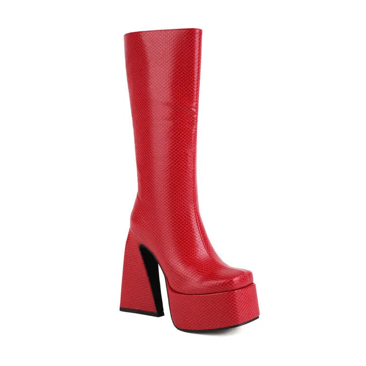 Women's black knee-high casual boots with artificial PU upper material