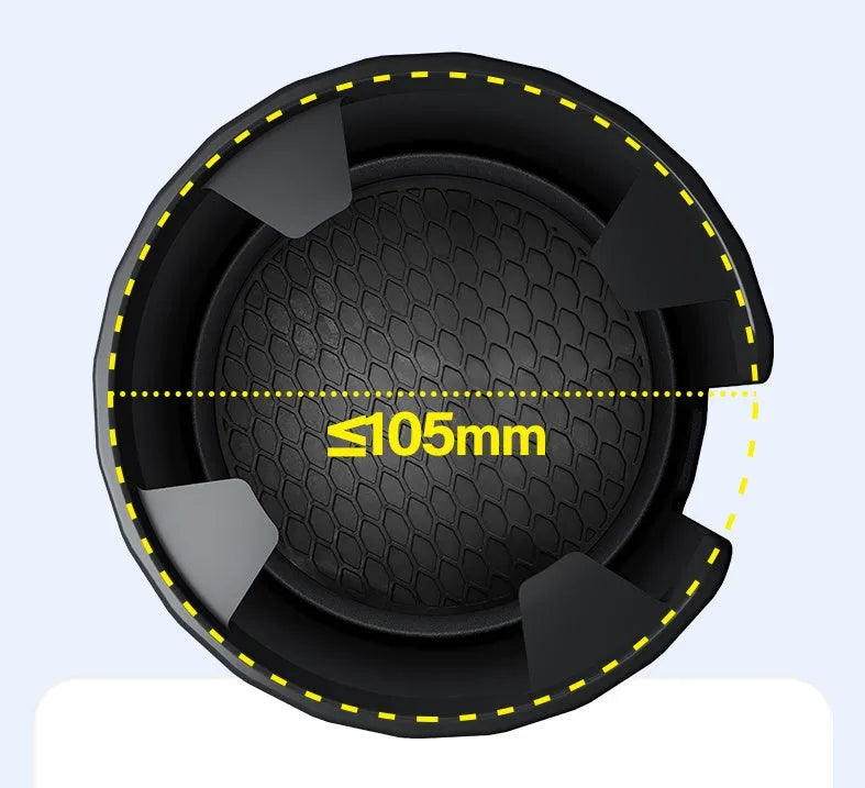 Matte black adjustable car cup holder expander for large bottles and cups on a car centre console.