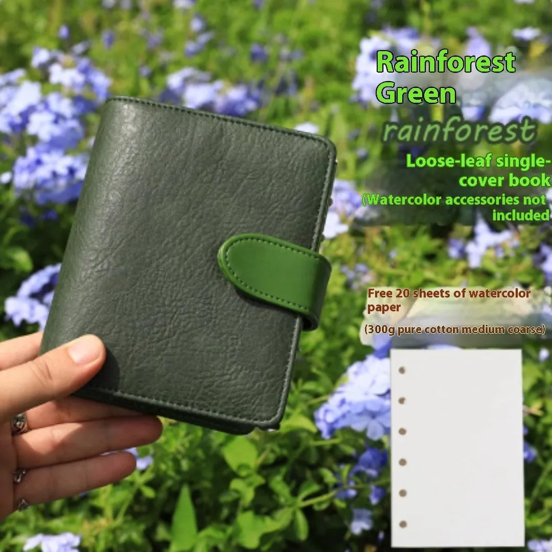 A7 loose-leaf watercolour notebook in one of five colour options: Avocado Green, Hazelnut Brown, Mango Pudding, Mocha Coffee, or Rainforest Green.