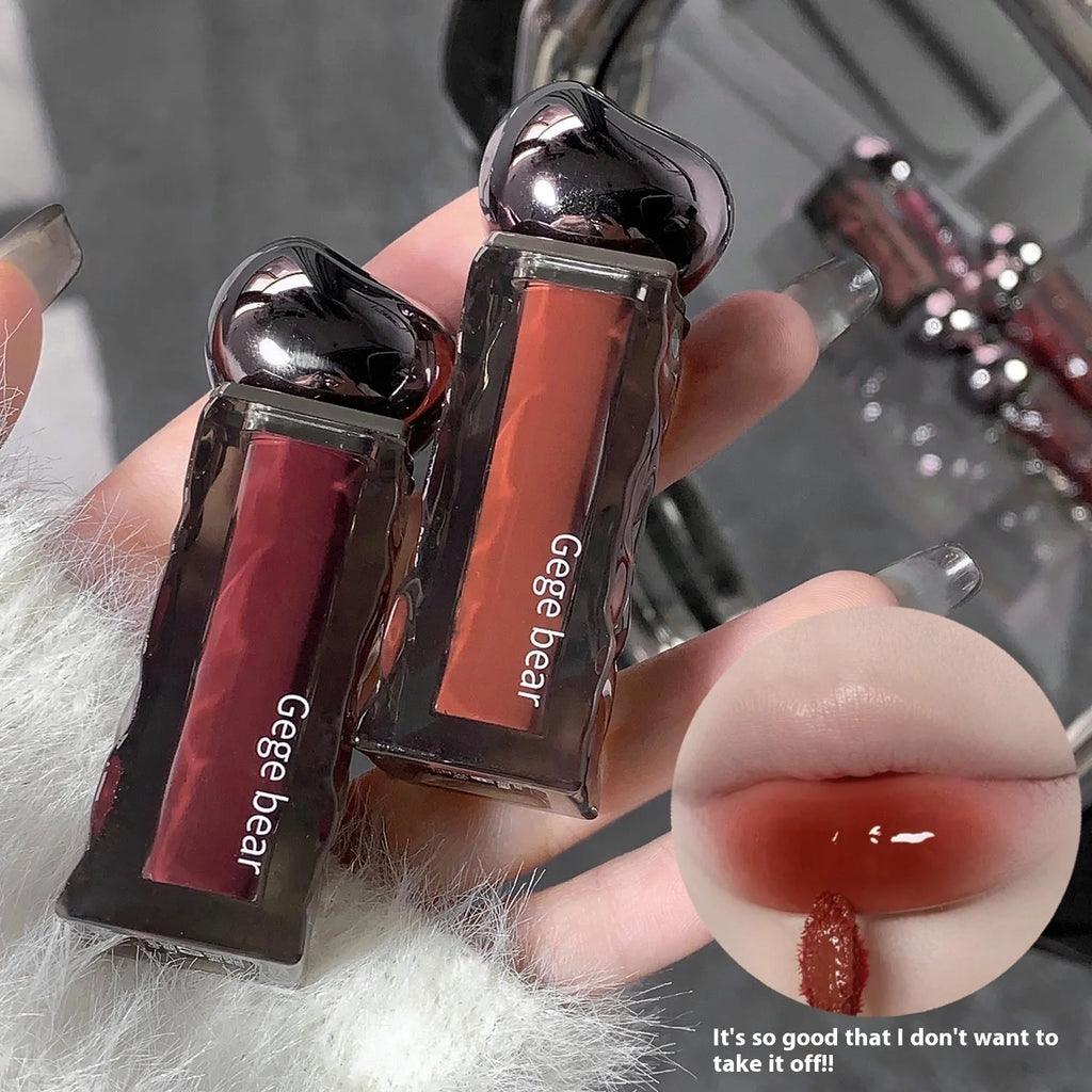 Glacier Lava Lip Lacquer cosmetic product in 7 colour options with mirror applicator