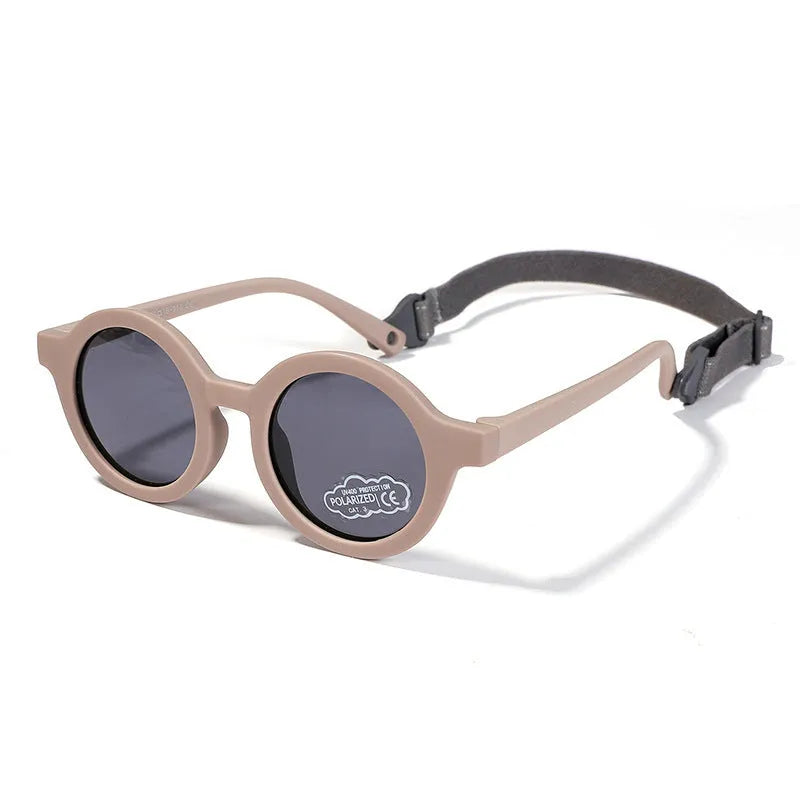 Children's silicone sunglasses for ages 0-3 with round frame and UV400 protection