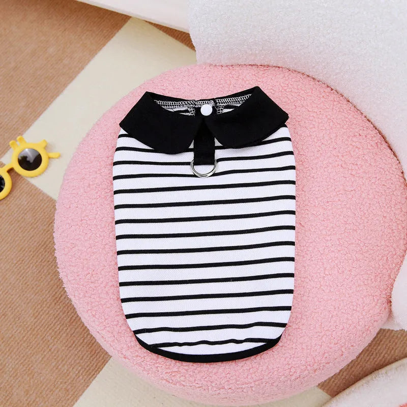 Striped pet summer clothing bundle with T-shirt and skirt in cotton material
