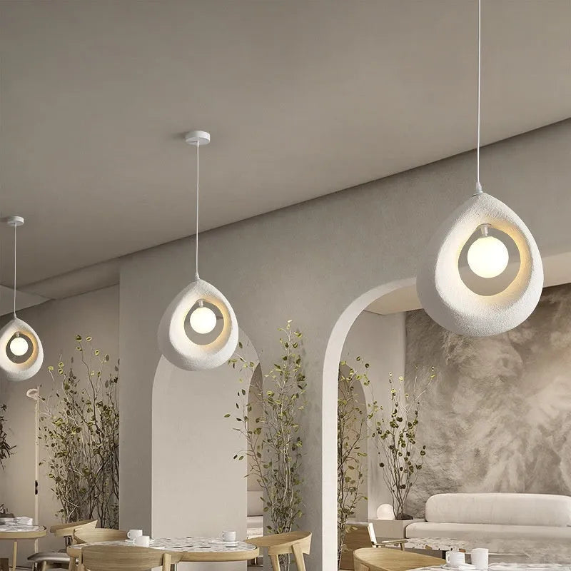Modern pendant light with 32x35cm milky white lampshade in retro bar chandelier style