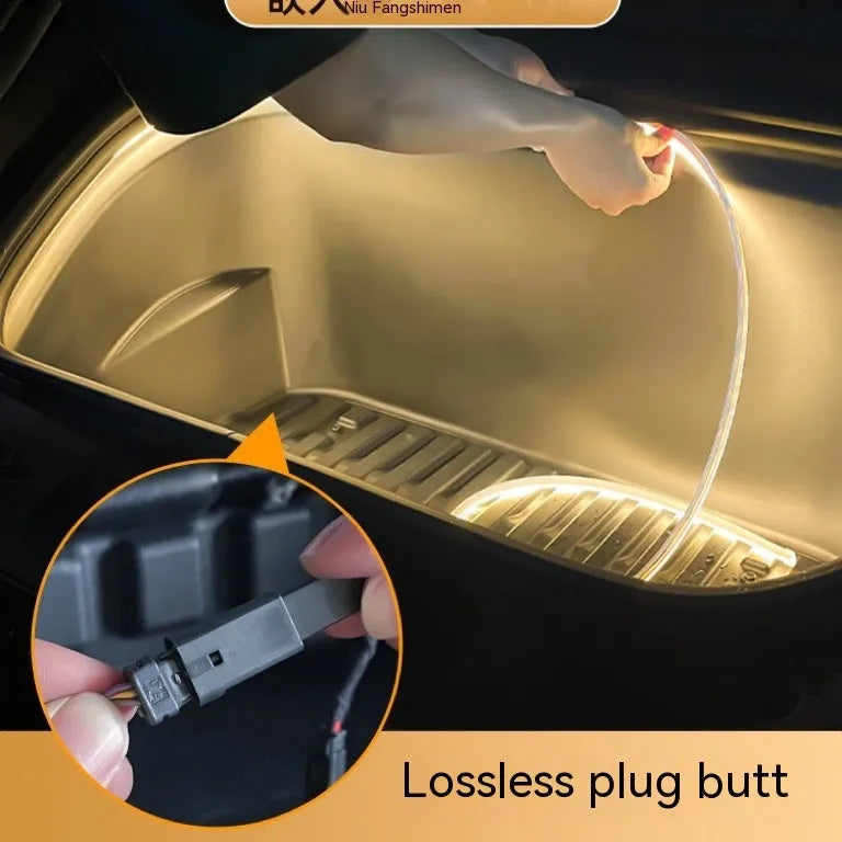 Tesla Model 3 and Y front backup box ambience light kit with soft silicone light bar in three colour options.