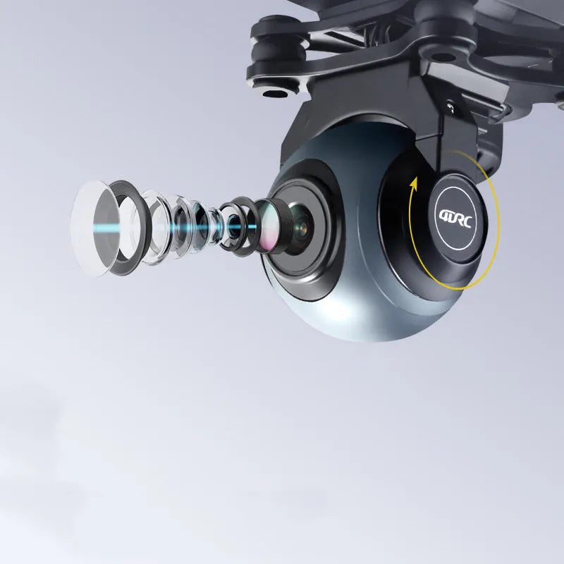 Plastic quadrocopter remote control drone with GPS, camera, and spare blades on landing gear