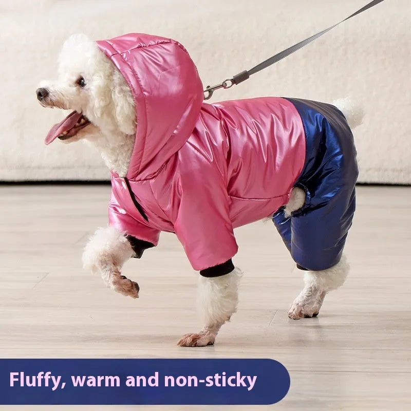 Waterproof windproof dog cotton coat in green, pink or white with four-legged design