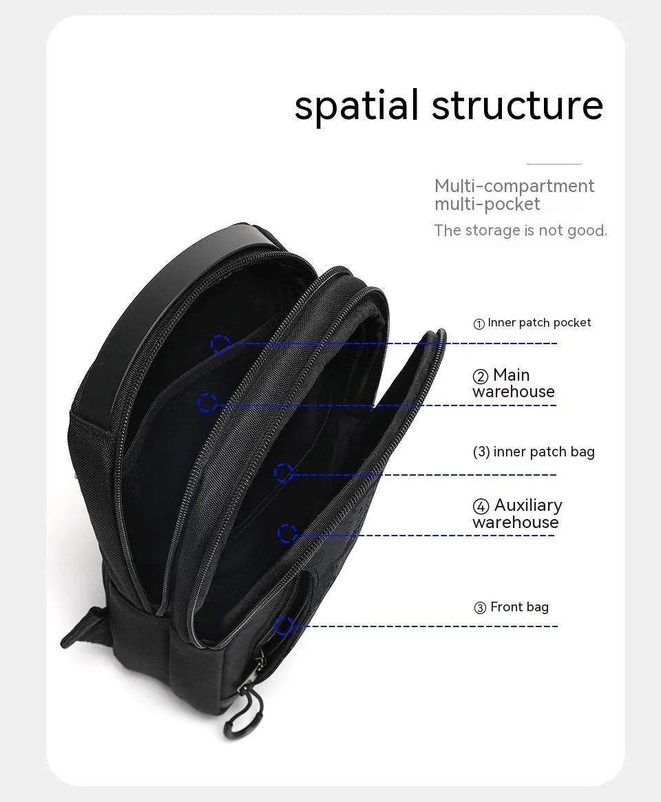 Casual black TPU camouflage chest bag with single shoulder strap and soft handle