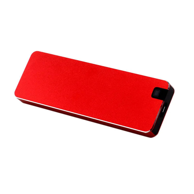 White metal portable SSD hard drive with USB cable showing compact 3.2cm design