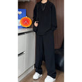 Men's casual hemp two-piece suit set with long sleeve polo shirt and matching trousers in slim fit