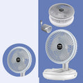 Blue or grey USB charging foldable table fan with LED light in desk, wall, ceiling or hanging configuration