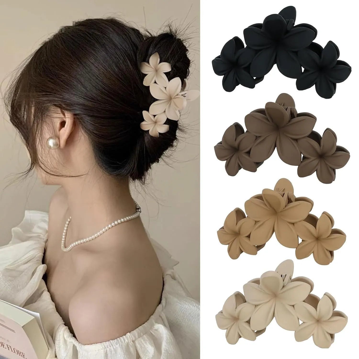 Six rose red plastic hair clips with frosted grip and pointed toe design on white background