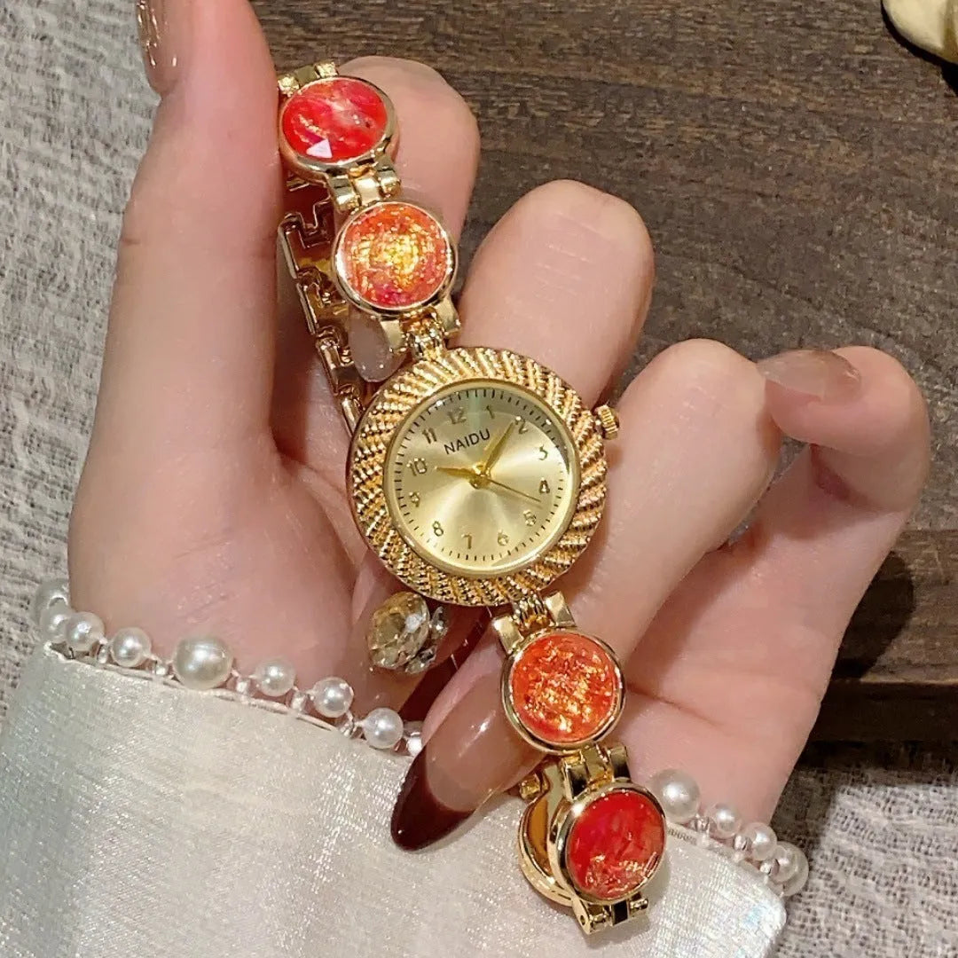 Women's quartz watch with 25mm round dial in milky white, dark green, purple, light green, cherry pink, or orange pink