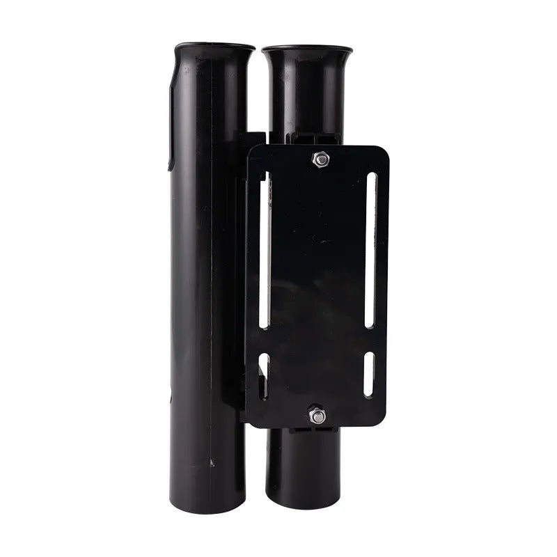 Carbon fibre fishing rod rack with double-layer plastic cradle mounted on bicycle handlebars