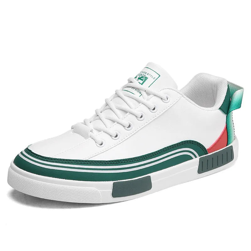 Men's canvas casual shoes with mesh panels in beige and white with green colour options