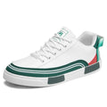 Men's canvas casual shoes with mesh panels in beige and white with green colour options