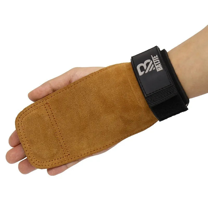 Brown fitness wrist protector bands for pull-ups and horizontal bar training