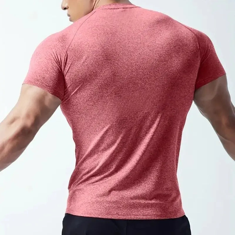 Men's tight stretch quick-dry round neck short sleeve T-shirt in black casual running wear