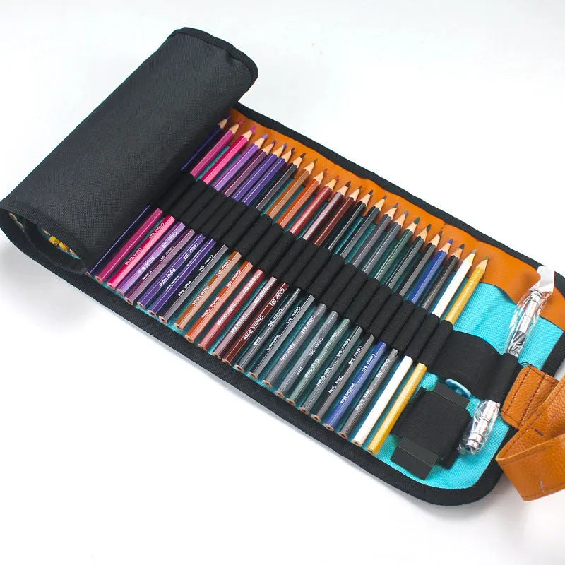 50 wooden coloured pencils in basswood casings with wooden storage case for oily painting