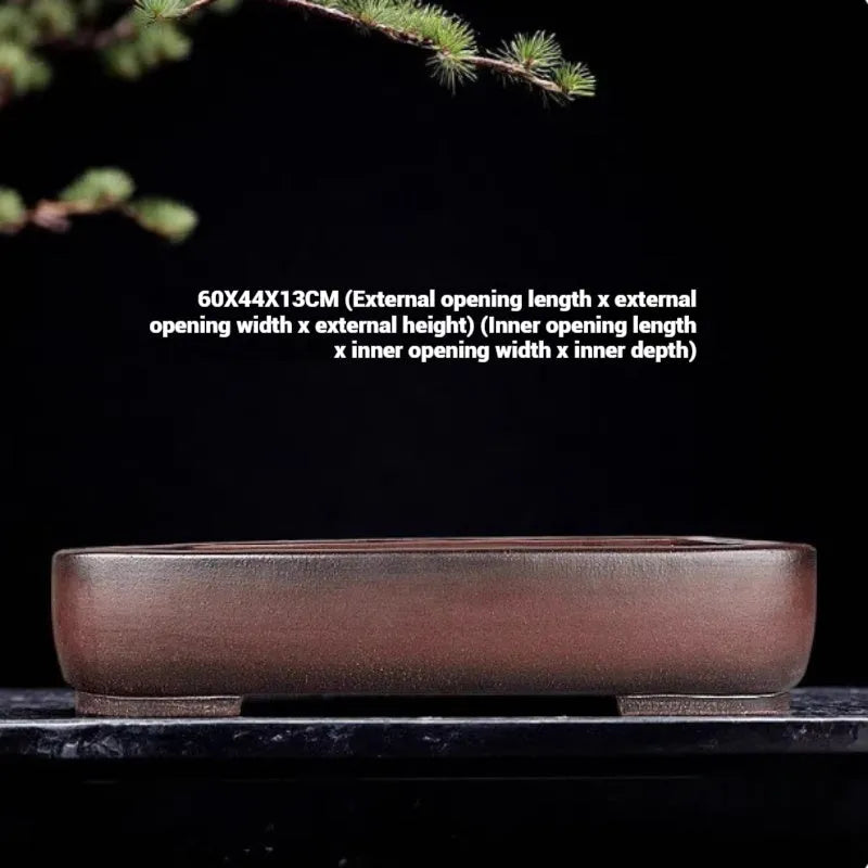 Rectangular handmade antique purple clay flower pot showing 60 cm length and 44 cm width dimensions