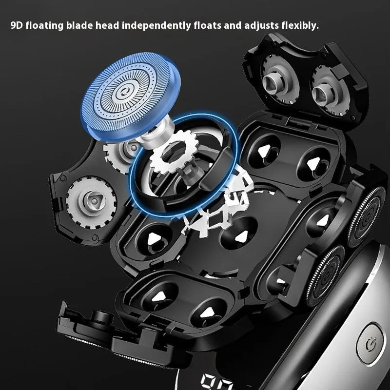 Black rechargeable 6-in-1 hair clippers shaver kit with LED display and multiple grooming attachments