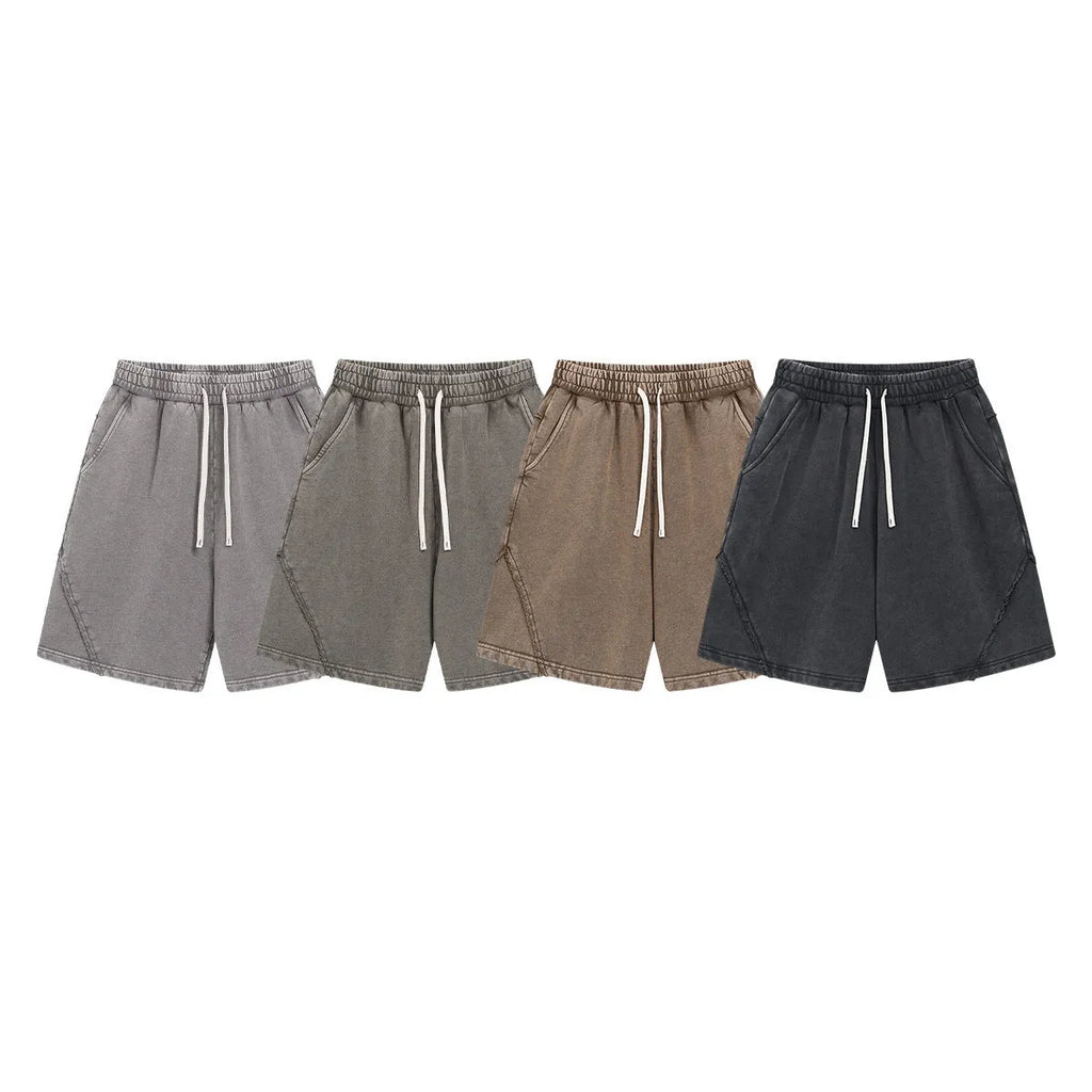 Men's loose-fit casual shorts in pure cotton terry with a washed batik pattern in an earthy colour.
