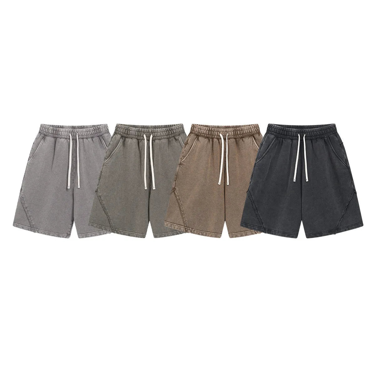 Men's loose-fit casual shorts in pure cotton terry with a washed batik pattern in an earthy colour.