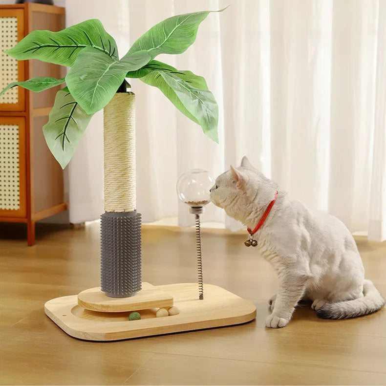 Wooden vertical cat scratching post with chamfered grab column details and simple design