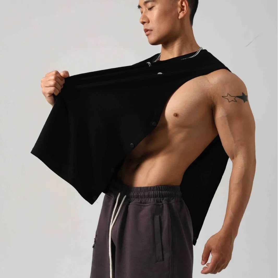 Korean style cotton fitness vest with hidden hook design in black colour