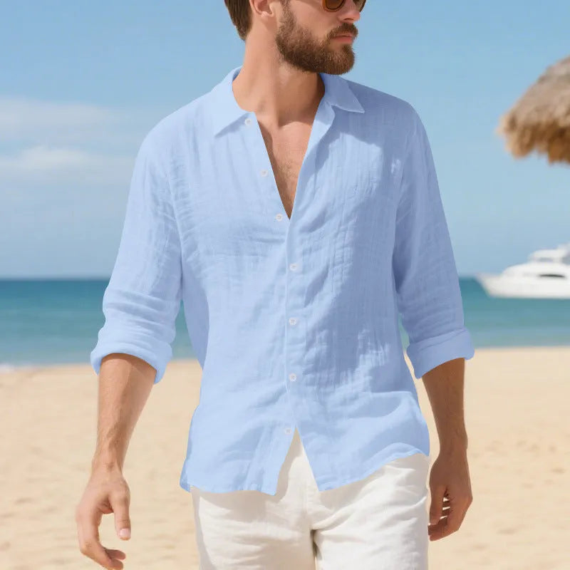 Linen Hawaiian shirt in American loose fit with non-iron fabric available in eight colours