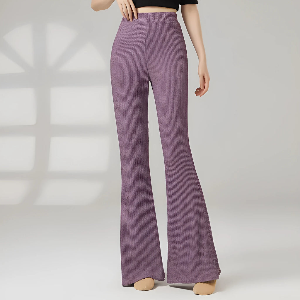 Women's classical dance practice pants in beige apricot colour showing front and back views