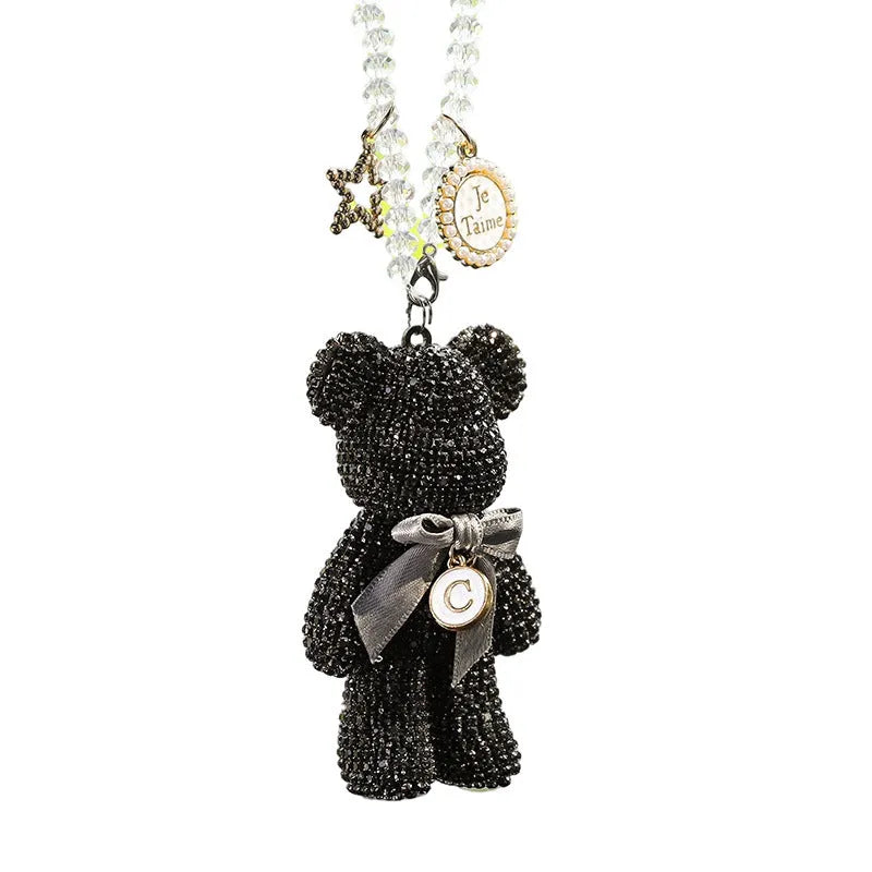 Rhinestone violent bear car rearview mirror pendant in black, white, and mixed pastel colours