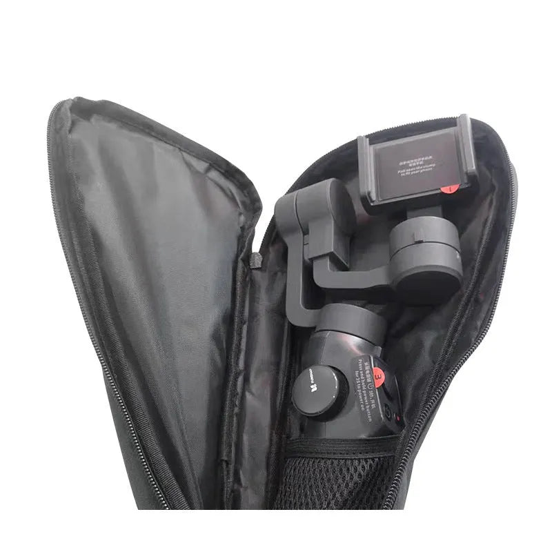 Black cloth mobile phone stabilizer accessories storage bag for organised accessory transport