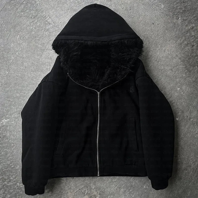 Casual baggy coat in black and white colours with loose cardigan fit and long sleeves