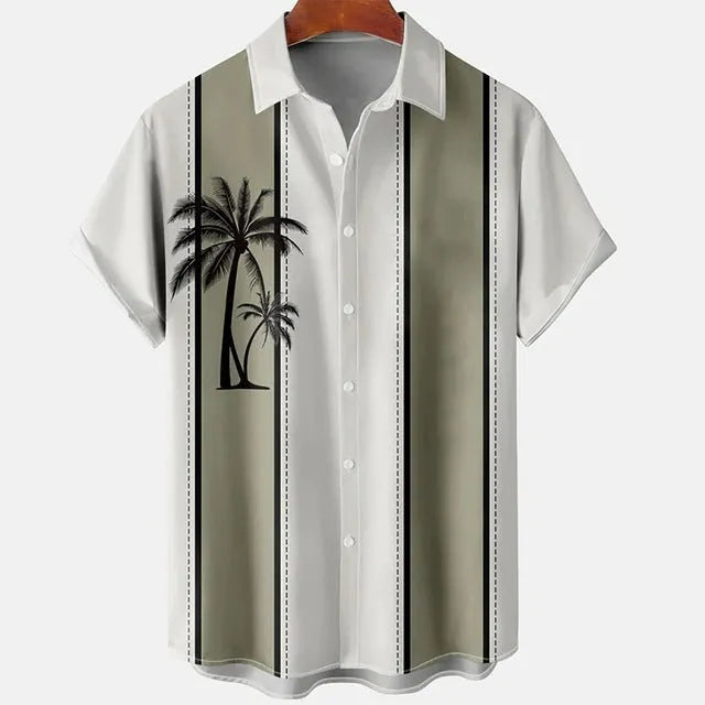 Men's slim fit floral print beach shirt in polyester with short sleeves