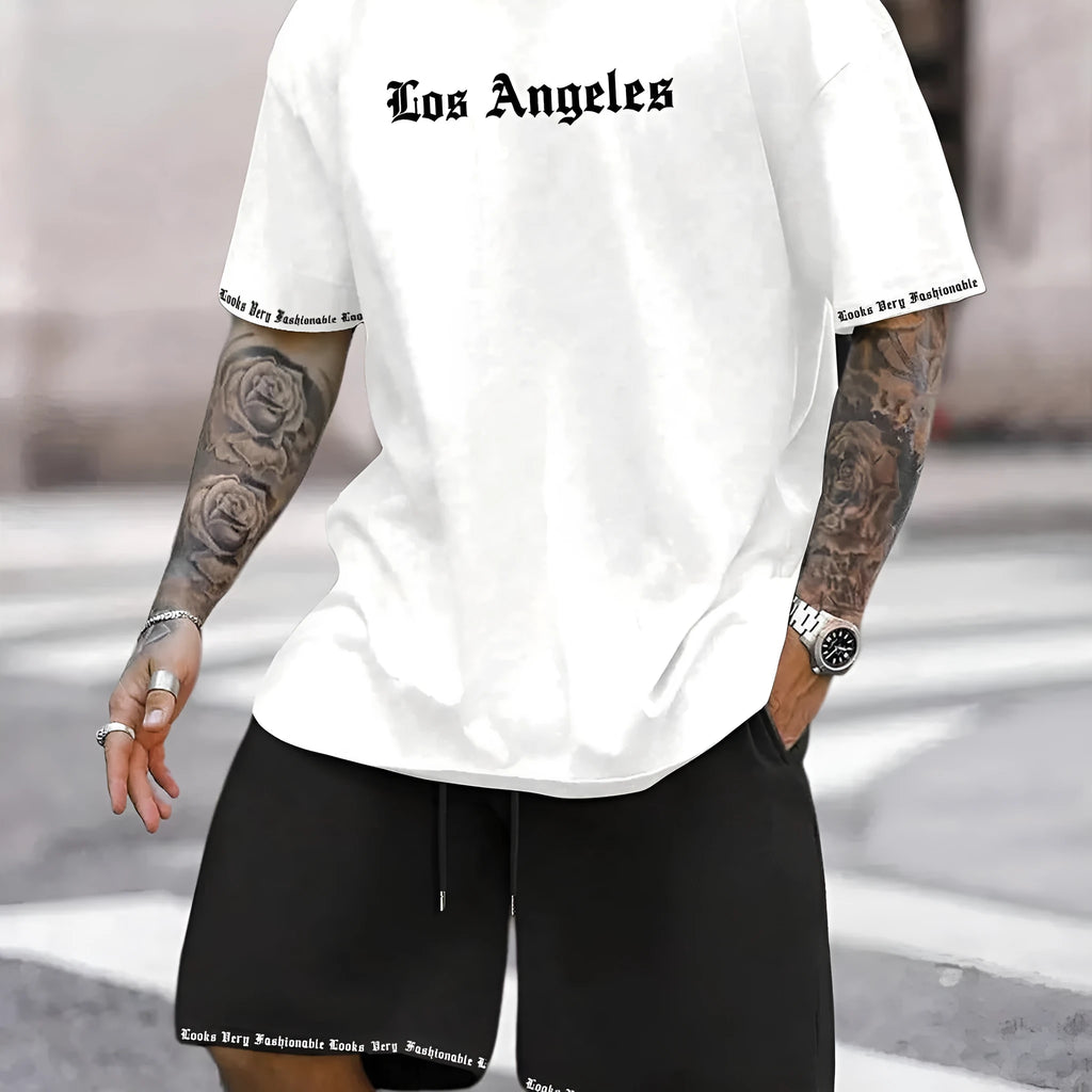Sports style short-sleeved top and matching shorts set in solid colour on hanger