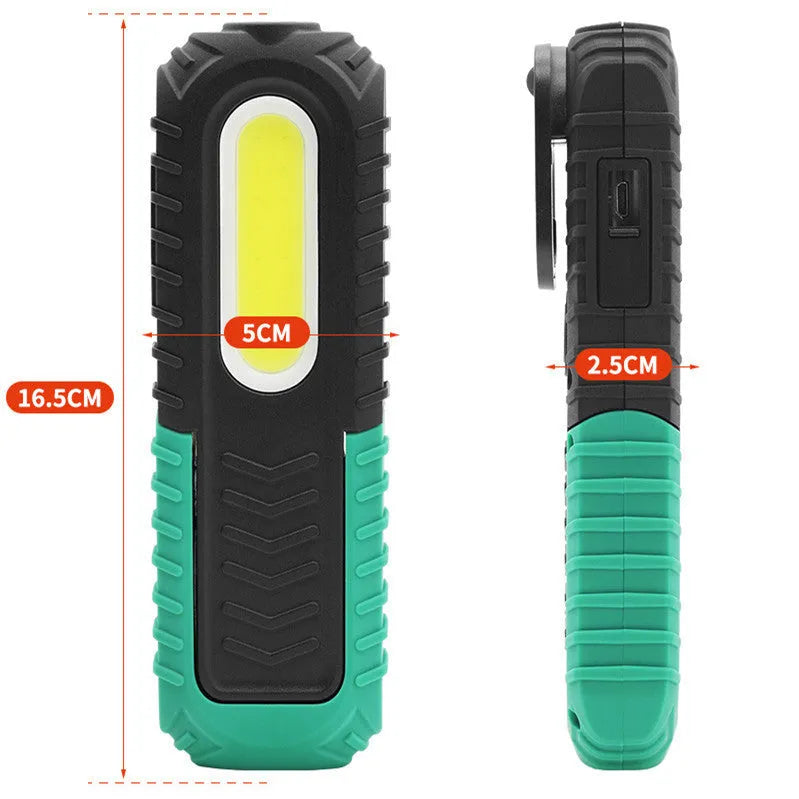 Black and green USB rechargeable auto repair work light with PET coated ABS casing
