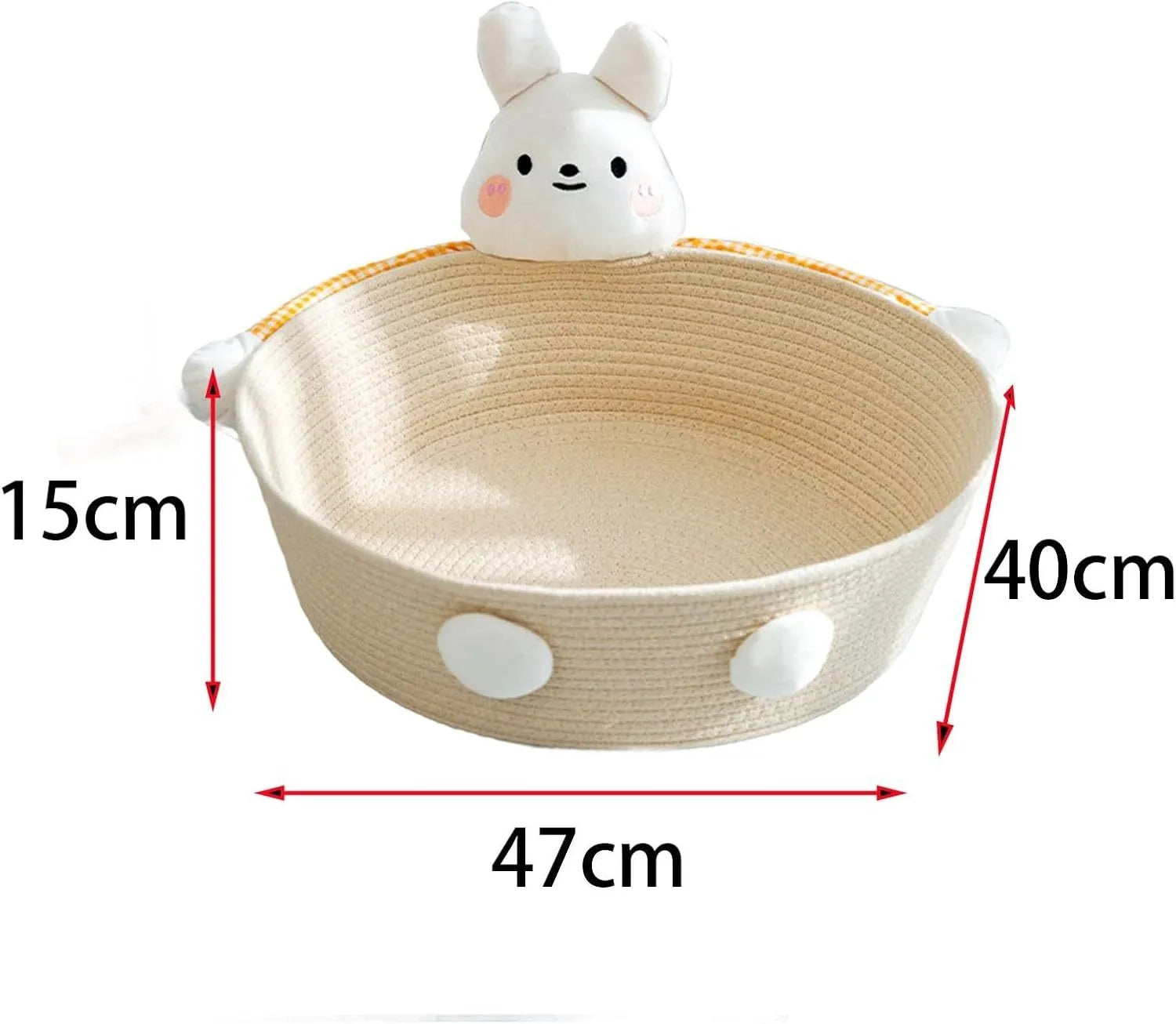 Woven cotton rope cat bed basket with integrated scratching pad in three size options