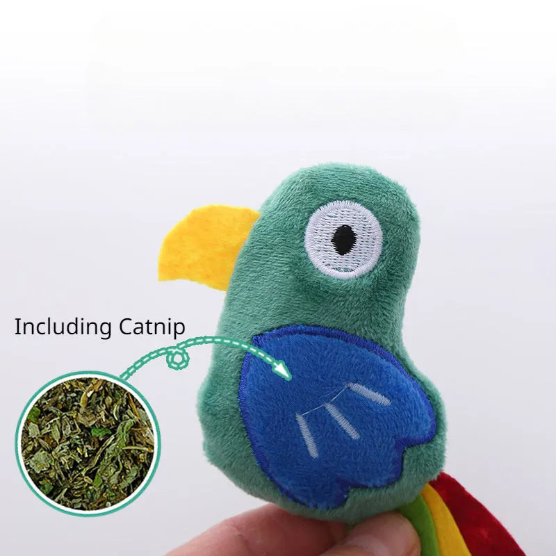 Plush cat toy in parrot shape with catnip filling for interactive play with cats