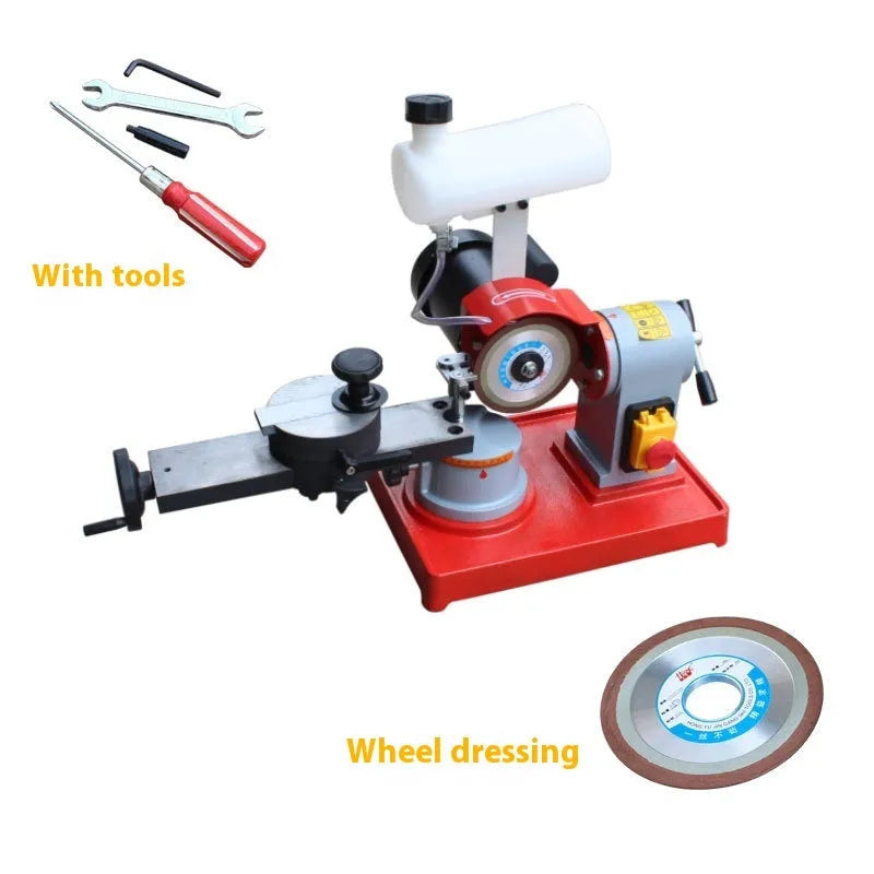 Xiao Mowang manual sharpedge grinding machine for alloy circular saw blades on a workshop bench.